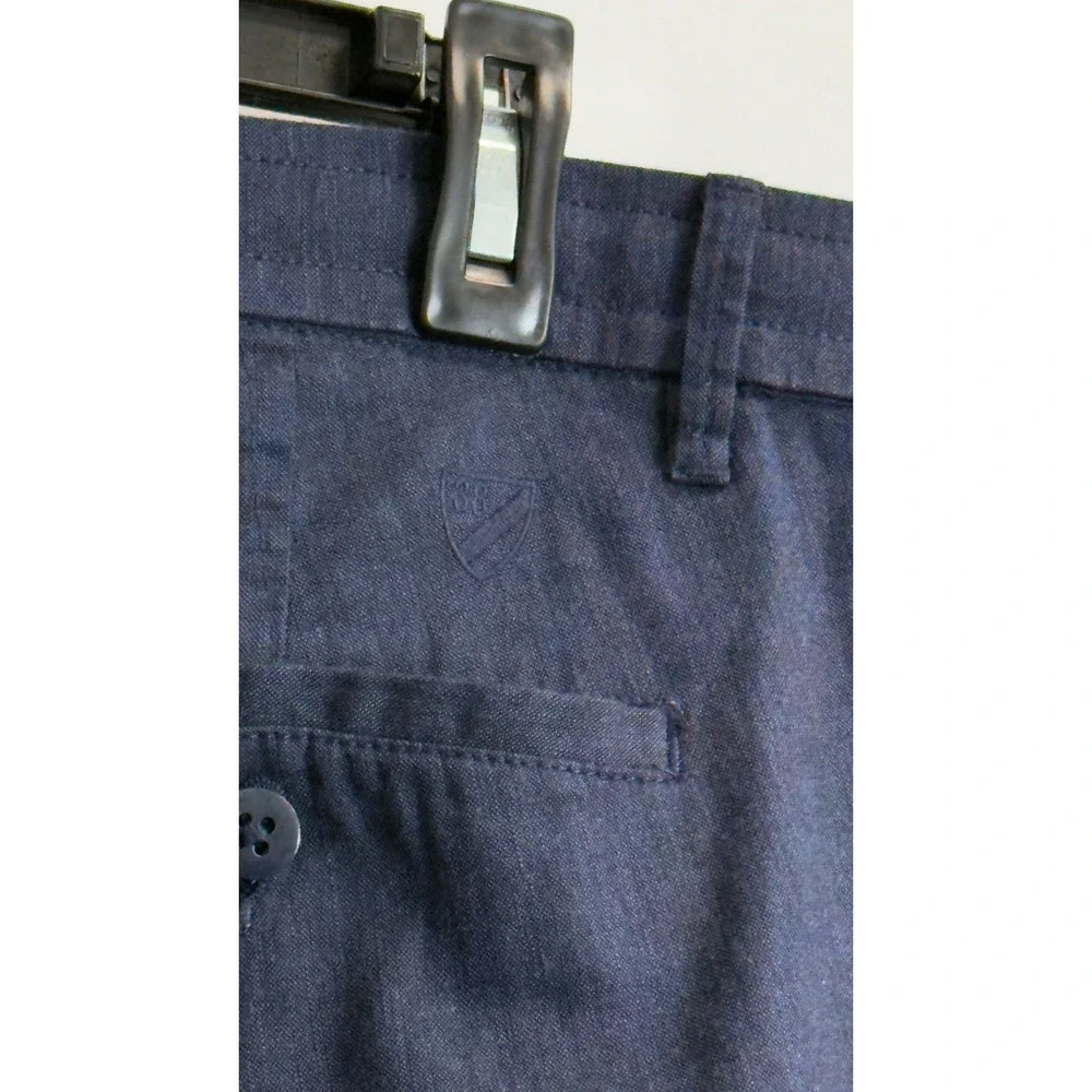 Cremieux Mens Navy Blue Linen Blend Drawstring Waist Trousers Pants 38x31
